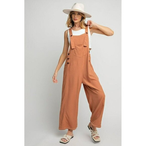 The Kate Linen Oversized Overalls in Cinnamon - Picture 2 of 5